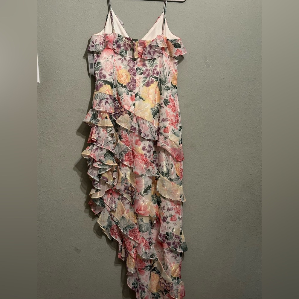NWT DRESS THE POPULATION Josefina Dress Floral
Ruffle Detail Gown in Ivory Multi - Picture 11 of 16